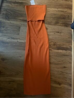 Strapless Ribbed Orange Maxi Dress